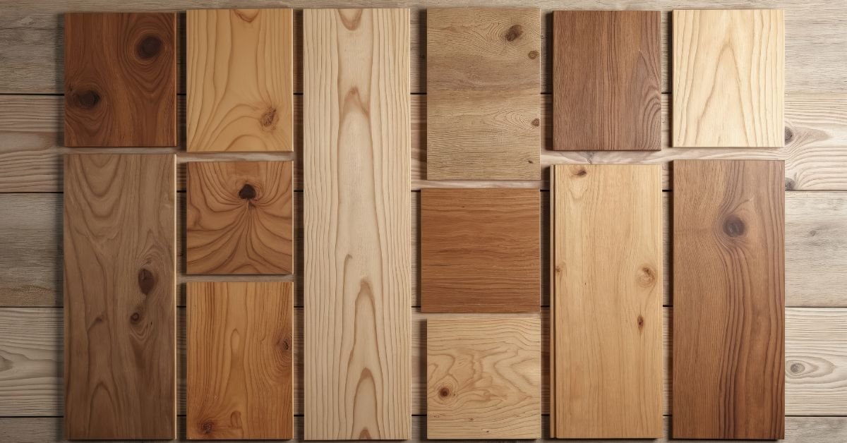 A collection of various wood planks showcasing different textures, colors, and grain patterns.